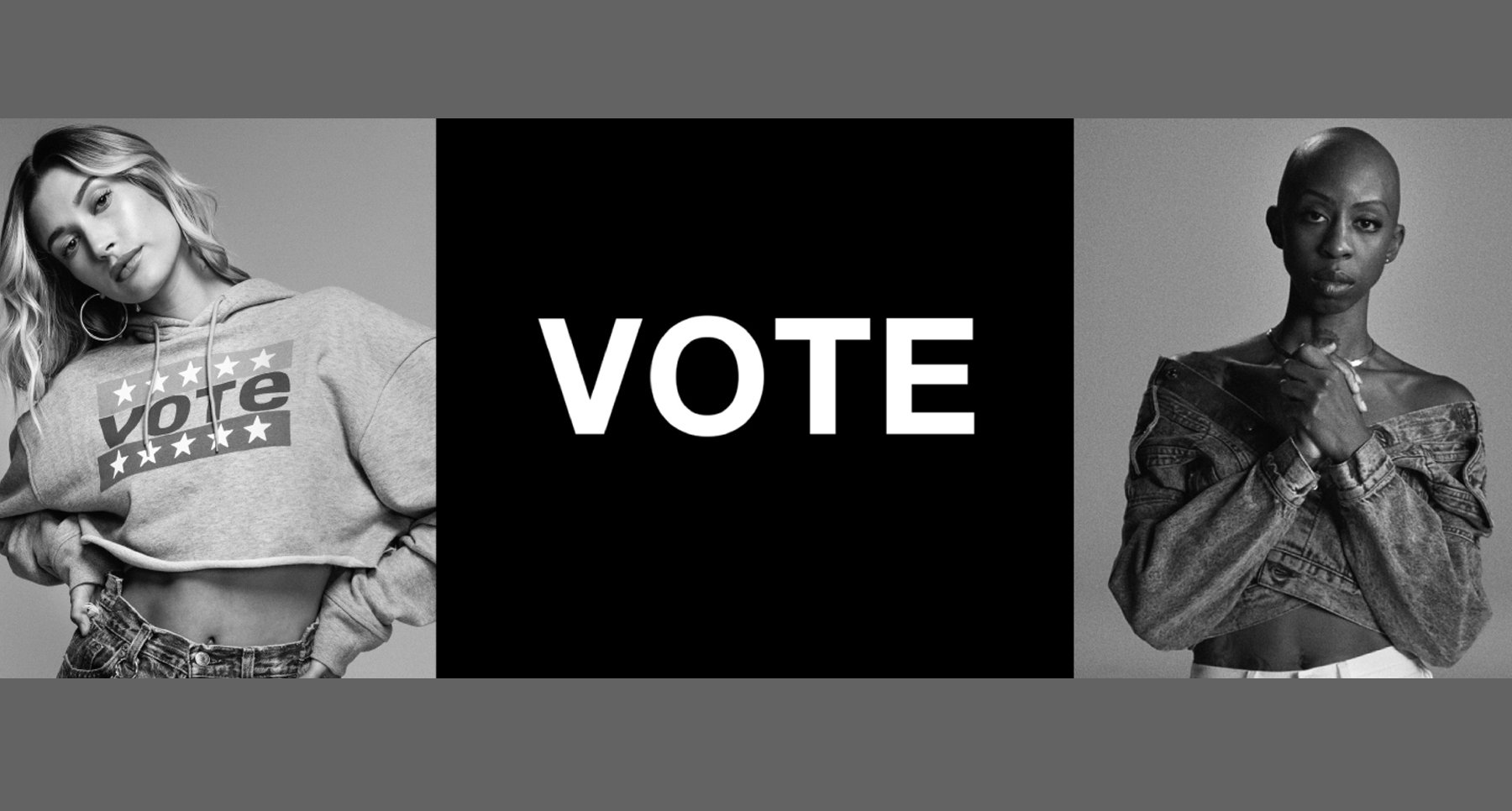 Brand Levi's Partnership, Vote About It marketing campaign with 2 models wearing vote-themed clothing