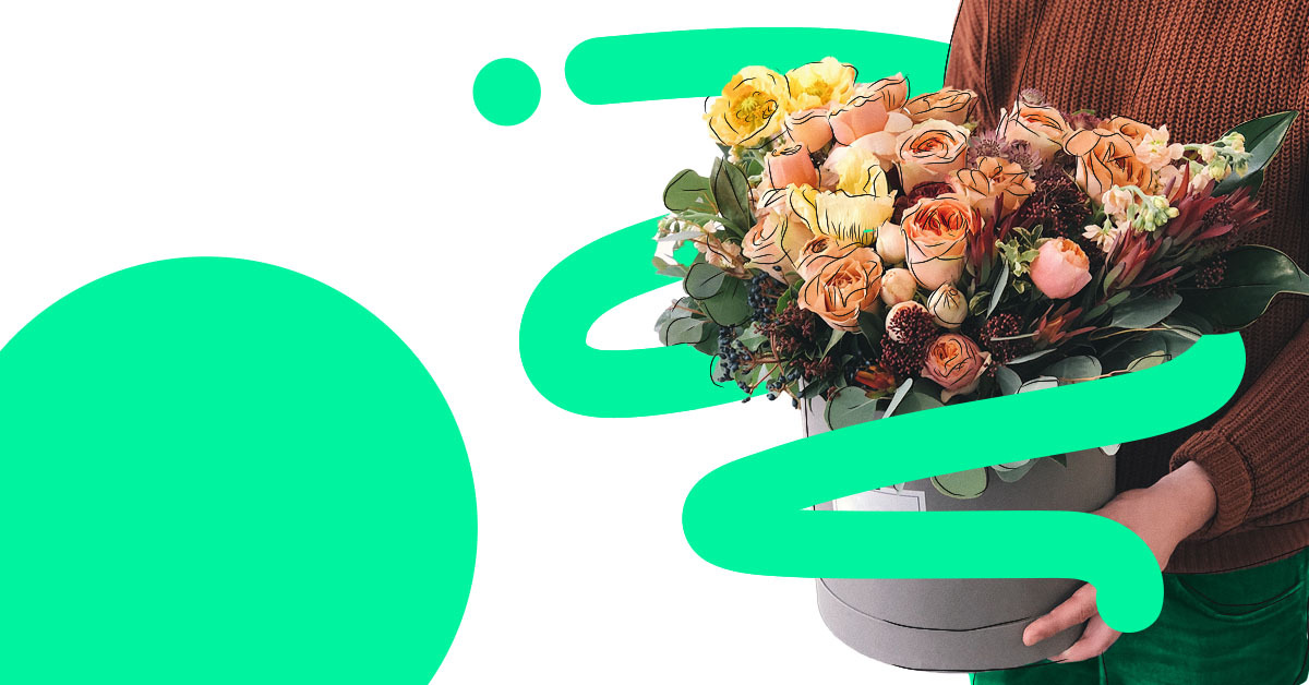 ProQuo AI: delivery person holding a bouquet of colourful flowers 