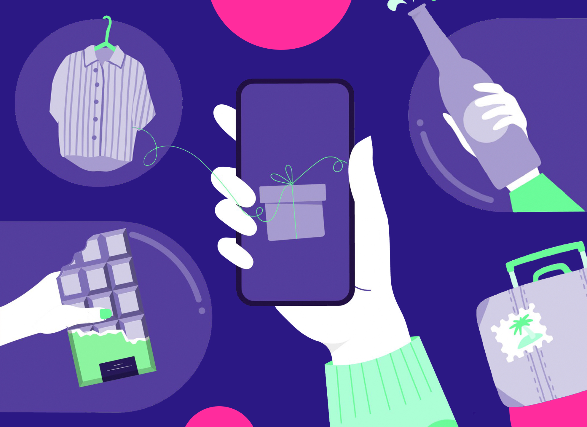 someone shopping on phone, buying food, beverages, clothes and consumer goods