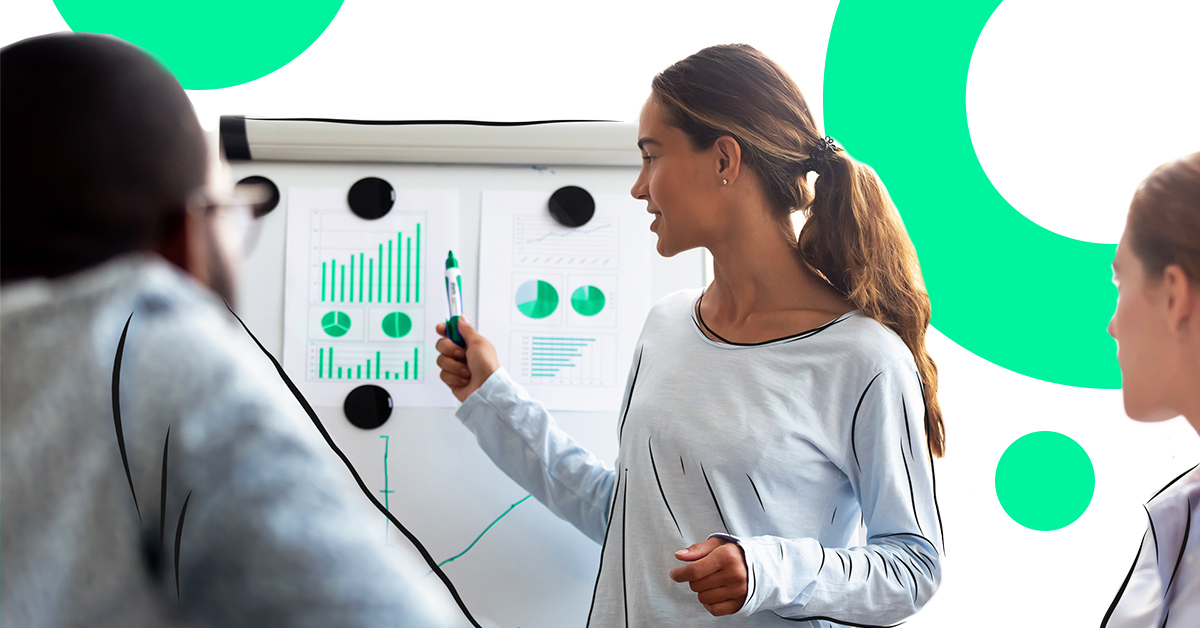 Brand marketer proving the value of 'brand' in commercial performance on a flipchart